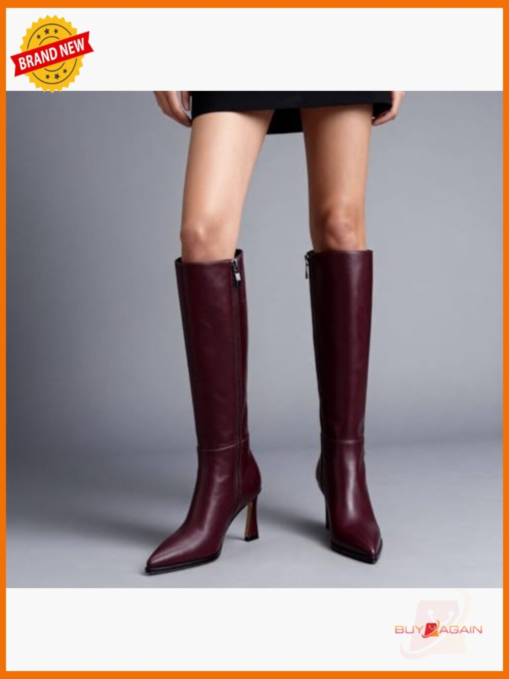 Knee High Stiletto Heel Boots Pointed Toe Side Zipper Faux Leather - Picture 4 of 7